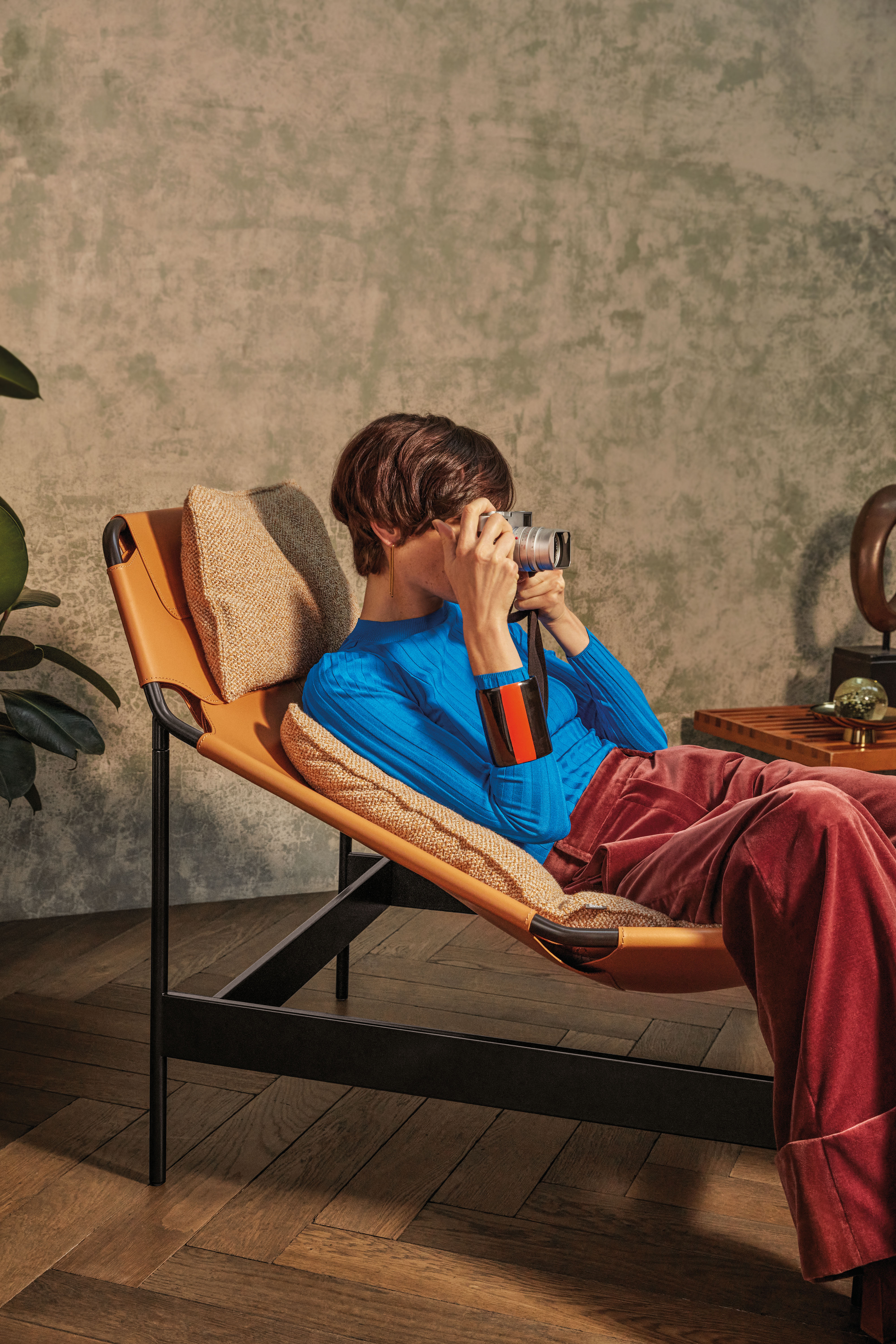 Rolf Benz JACK Liegesessel mit Hocker Kernleder orange Promo3