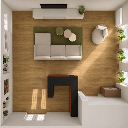 Innenarchitektur Visualisierung Grundriss Wohnzimmer Einrichtungskonzept (c) Wohndesign Maierhofer