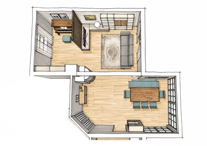 Innenarchitektur Raumplanung Grundriss Handskizze Haus Perchtoldsdorf (c) Wohndesign Maierhofer